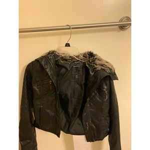 Black cute fur leather jacket